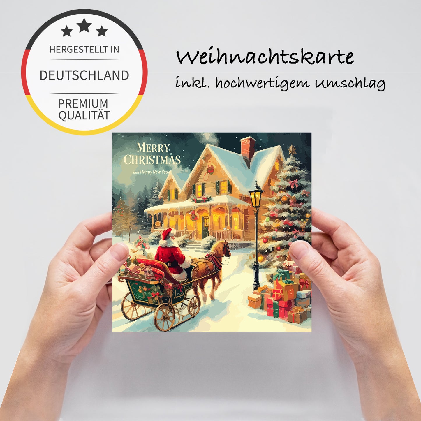 Weihnachtskarte im Retro-Look- mit weißem Kuvert 14,8x14,8cm