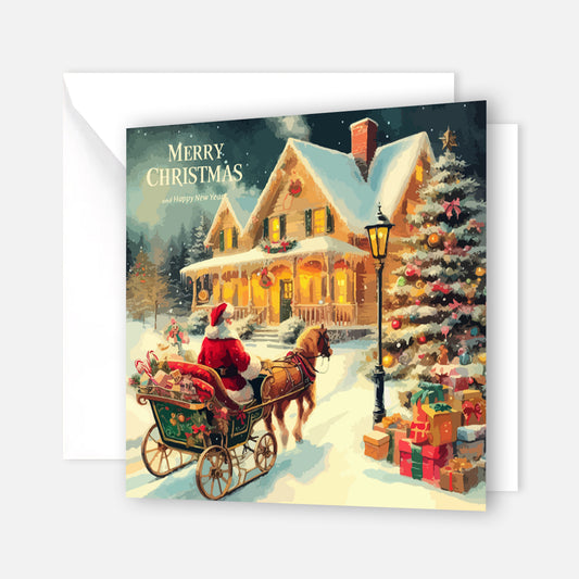 Weihnachtskarte im Retro-Look- mit weißem Kuvert 14,8x14,8cm