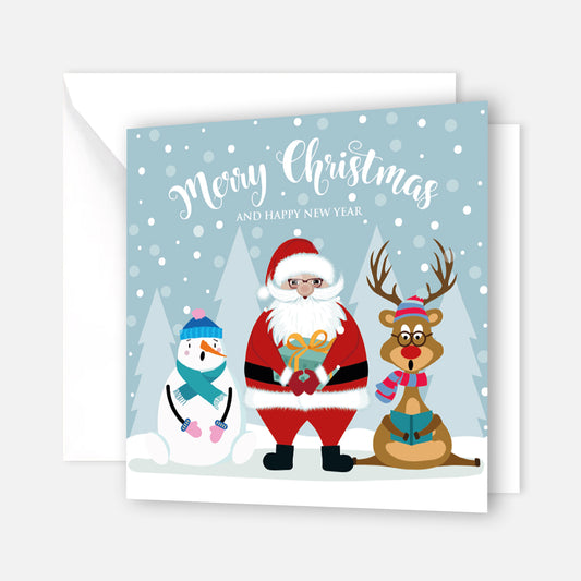 Quadratische Weihnachtskarte - fröhliches Trio - Klappkarte mit weißem Kuvert