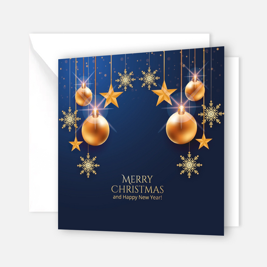 Festliche Weihnachtskarte in blau und gold - Klappkarte mit Kuvert