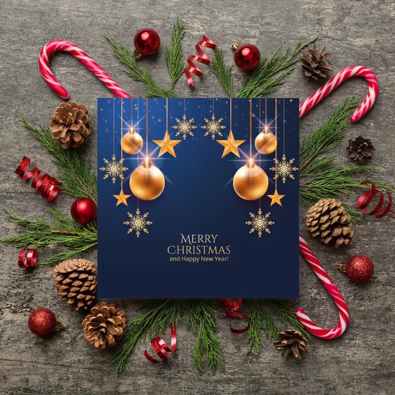 Festliche Weihnachtskarte in blau und gold - Klappkarte mit Kuvert - Merz Designkarten