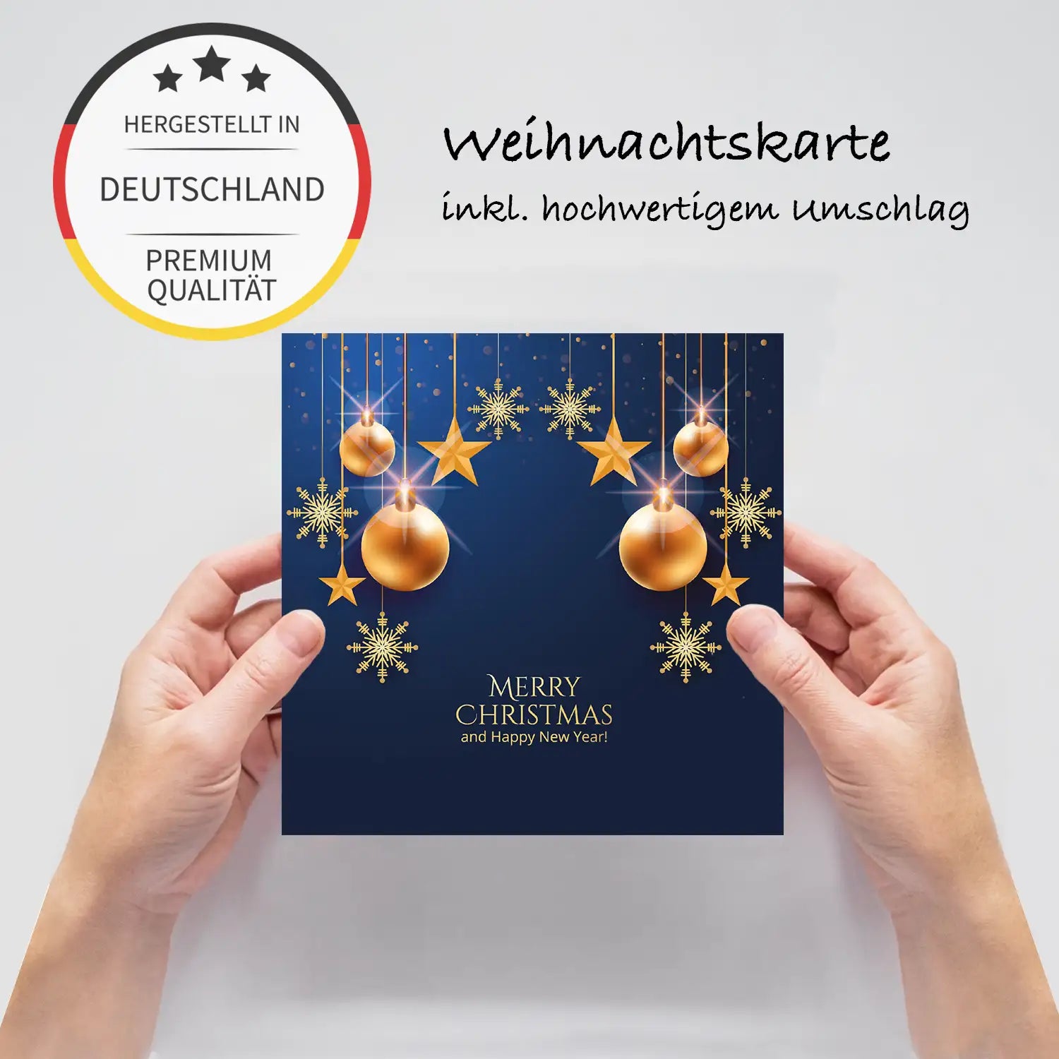 Festliche Weihnachtskarte in blau und gold - Klappkarte mit Kuvert - Merz Designkarten