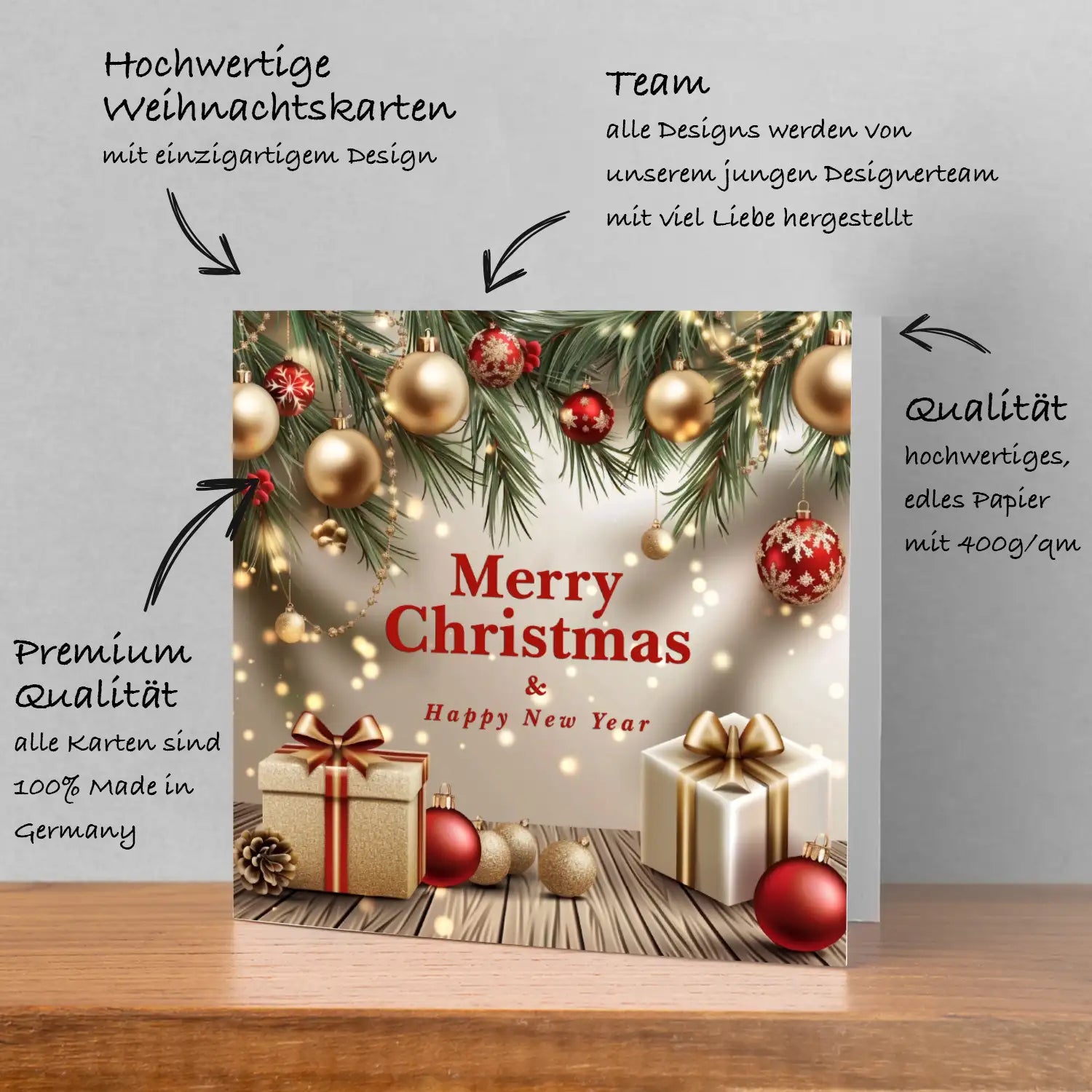 Festliche Weihnachtskarte - Klappkarte - 14,8x14,8cm - Merz Designkarten
