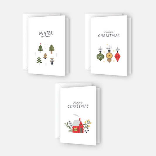 Bezauberndes Weihnachtskartenset - 3 verschiedene Motive - Klappkarten mit weißen Kuverts