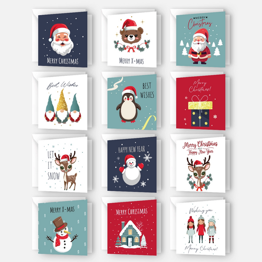 Modernes Weihnachtskarteset - 12 unterschiedliche Motive 14,8 x 14,8cm Klappkarten