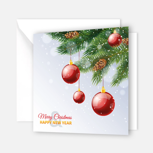 Quadratische, moderne Weihnachtskarte - Klappkarte - Weihnachtskugeln in rot