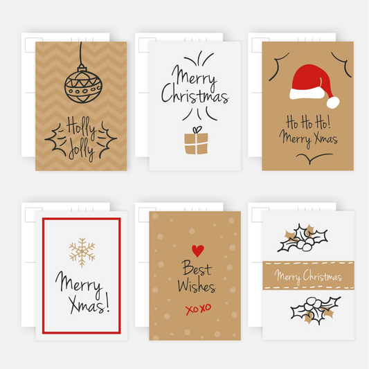 Modernes Postkarten-Weihnachts-Set mit 6 unterschiedlichen Motiven