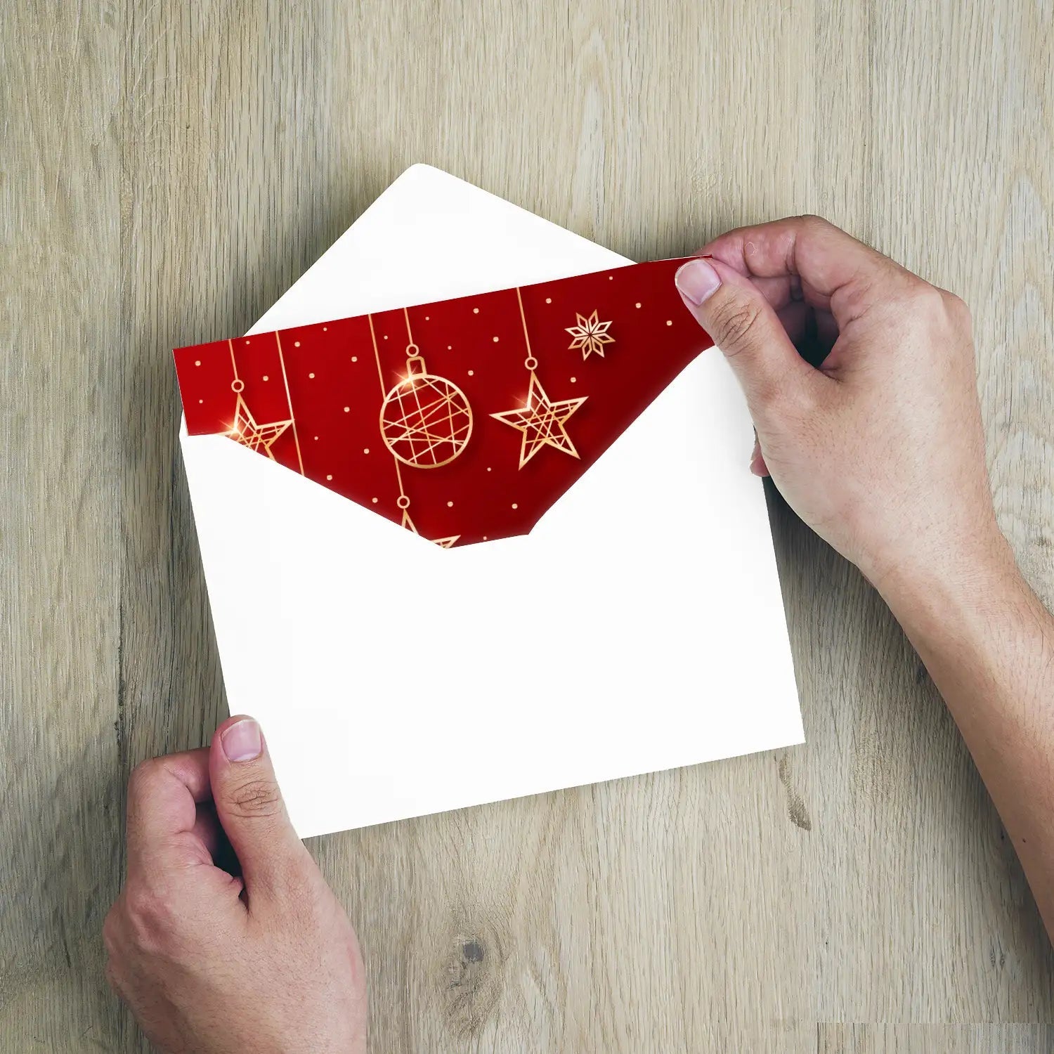 Edle quadratische Weihnachtskarte - Klappkarte - rot-goldenes Design Merz Designkarten
