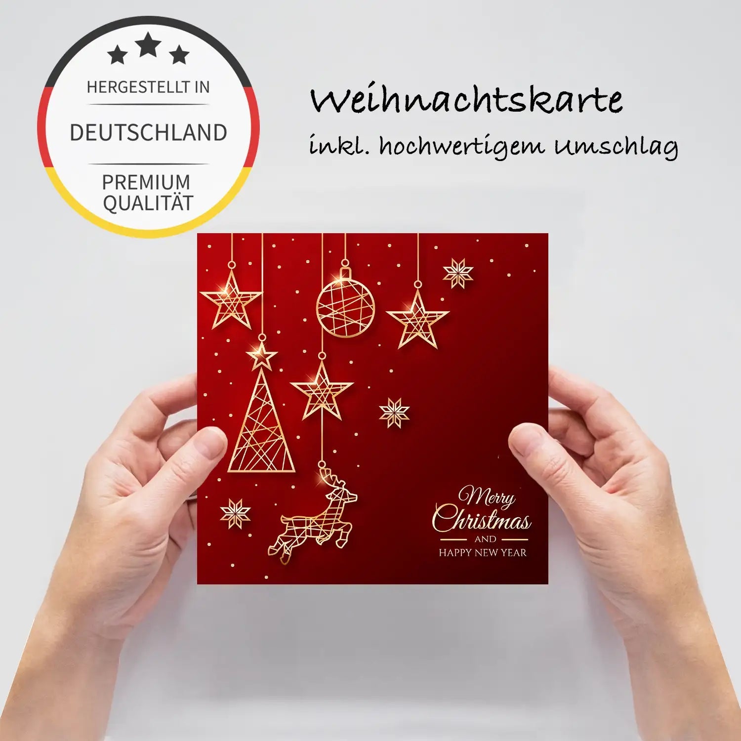 Edle quadratische Weihnachtskarte - Klappkarte - rot-goldenes Design Merz Designkarten