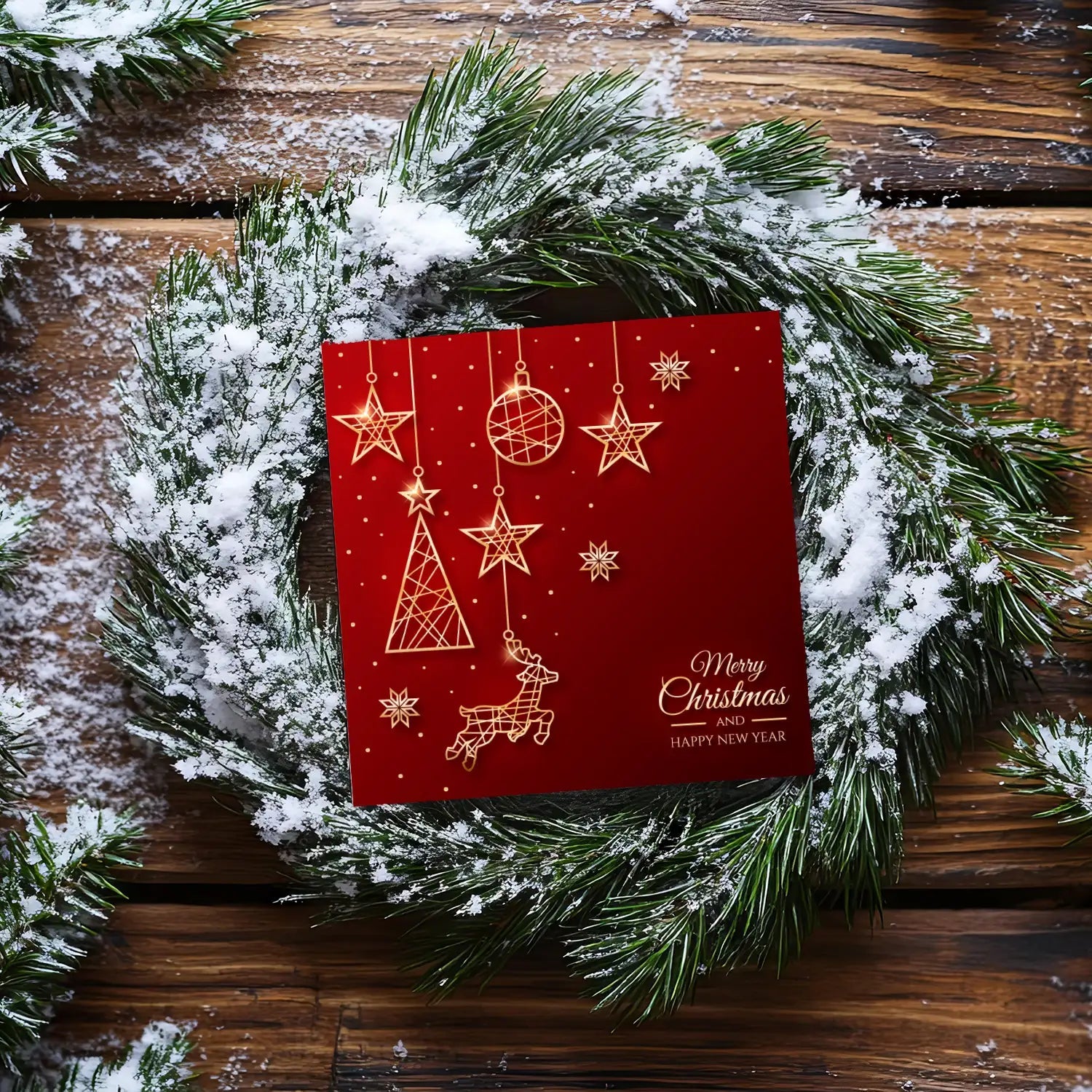 Edle quadratische Weihnachtskarte - Klappkarte - rot-goldenes Design Merz Designkarten