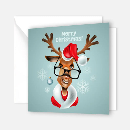 Lustige Weihnachtskarte - Elch mit Brille - Klappkarte