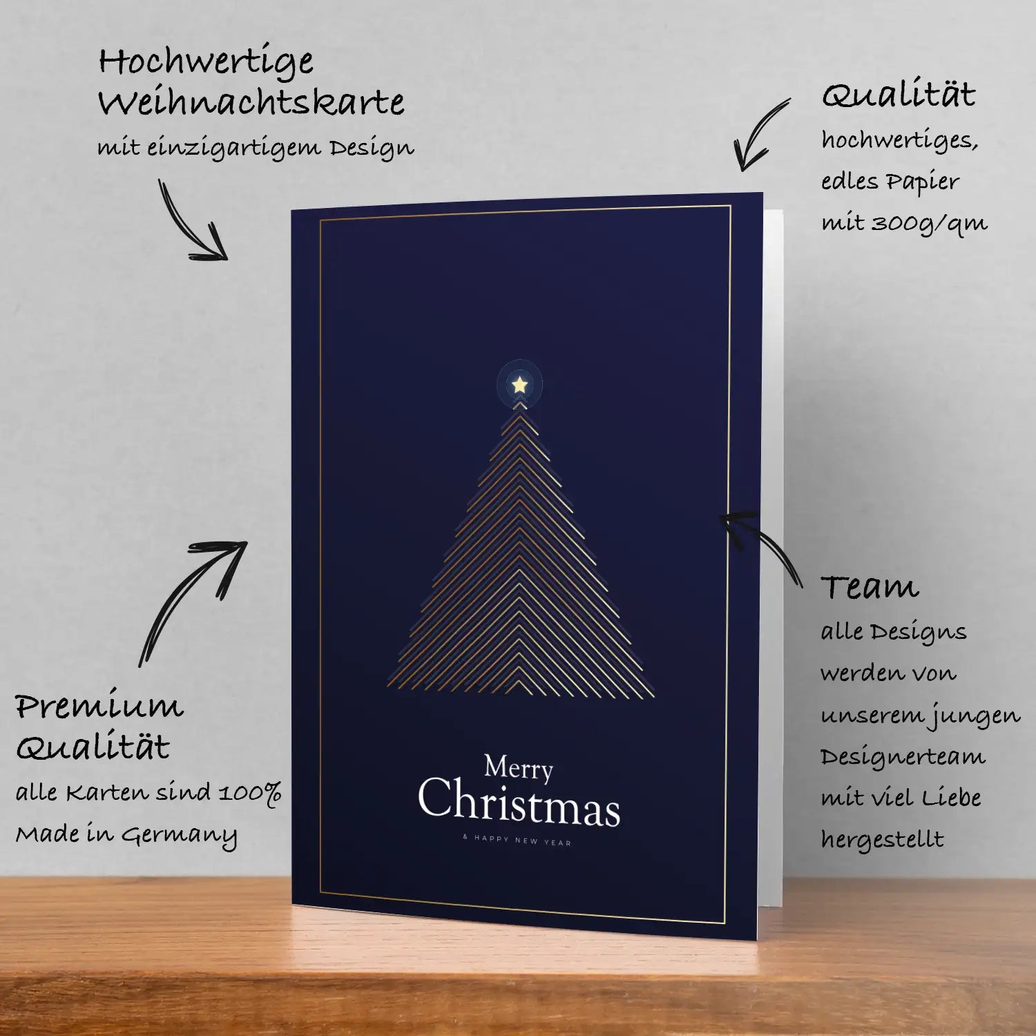 Moderne Weihnachtskarte - inkl. Umschlag mit Weihnachtsbaummotiv dunkelblau - Merz Designkarten