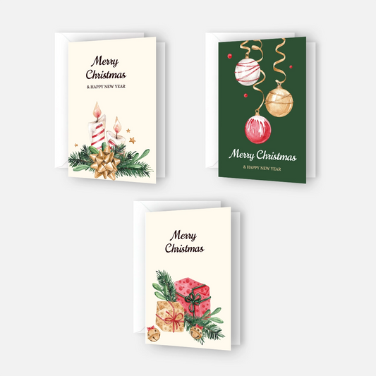 3 edle Weihnachtskarten im Set - 10,5x14,8cm - inkl. 3 weisse Umschläge