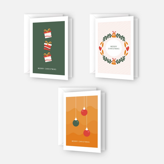 3 edle Weihnachtskarten im Set - 10,5x14,8cm - inkl. 3 weisse Umschläge