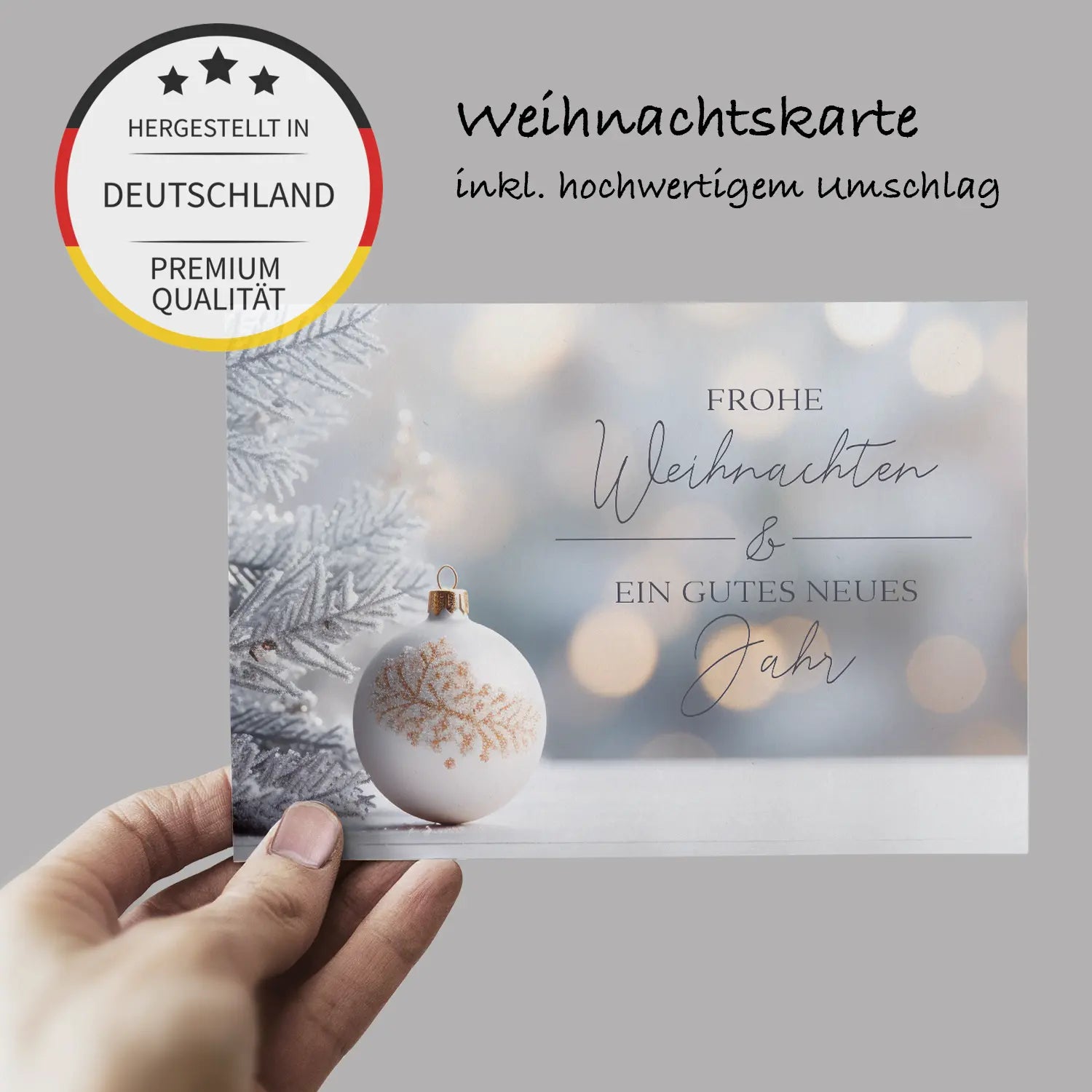 Idyllische Weihnachtskarte mit romantischem Motiv, warmen Farben und gemütlicher Winterstimmung.