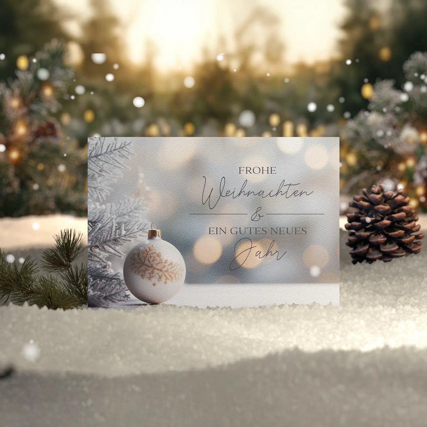 Handgemachte Weihnachtskarte mit romantischem Design, idyllischer Gestaltung und festlicher Gemütlichkeit.
