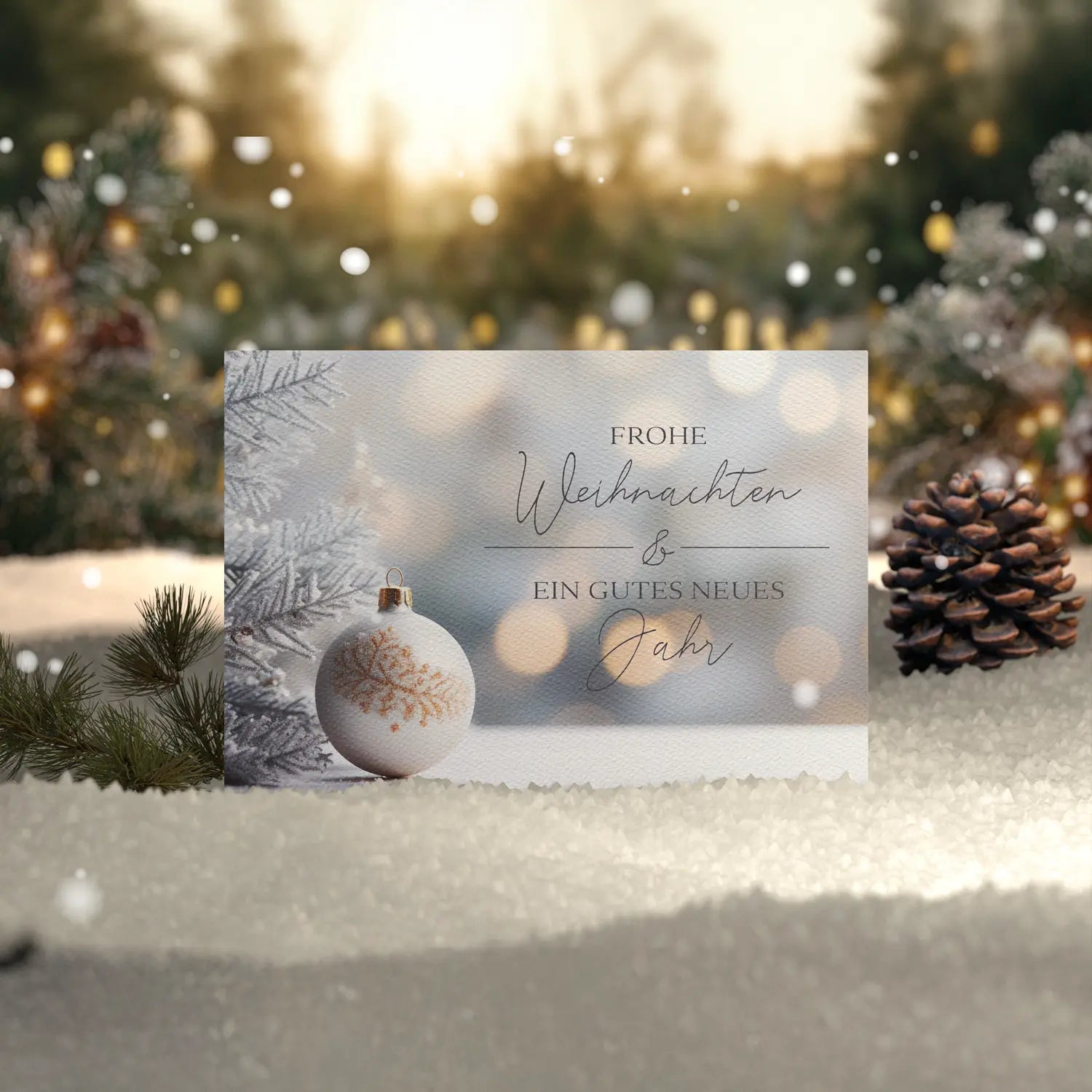 Handgemachte Weihnachtskarte mit romantischem Design, idyllischer Gestaltung und festlicher Gemütlichkeit.