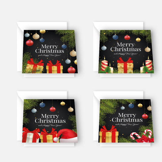 4 verschiedene Weihnachtskarten, Klappkarten mit 4 Kuverts - 14,8x14,8cm