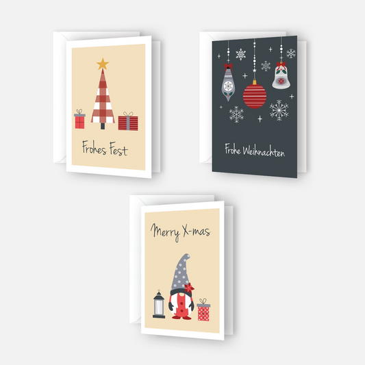 Bezauberndes Weihnachtskartenset - 3 verschiedene Motive - Klappkarten mit weißen Kuverts (Kopie)