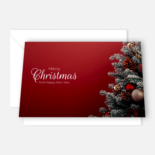 Edle Weihnachtskarte in rot mit Tannenbaum - Klappkarte mit Kuvert