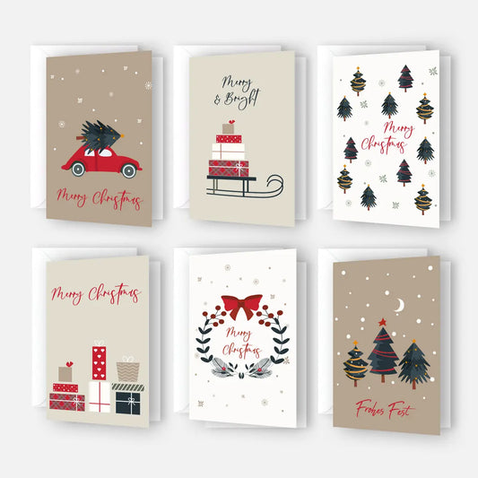 Modernes Weihnachtskarteset - 6 unterschiedliche Motive 10,5 x 14,8cm Klappkarten