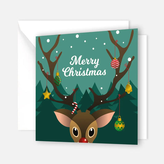 Weihnachtskarte mit Rehmotiv - Klappkarte mit weißem Kuvert