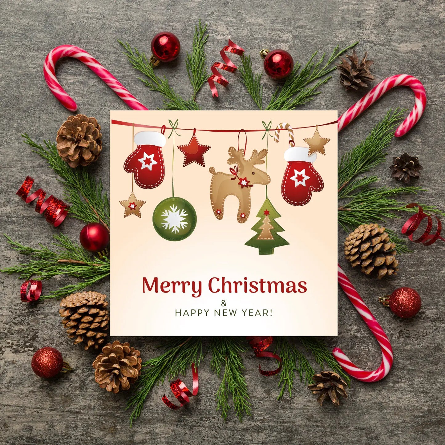 Einzigartige, quadratische Weihnachtskarte - Klappkarte mit weißem Kuvert