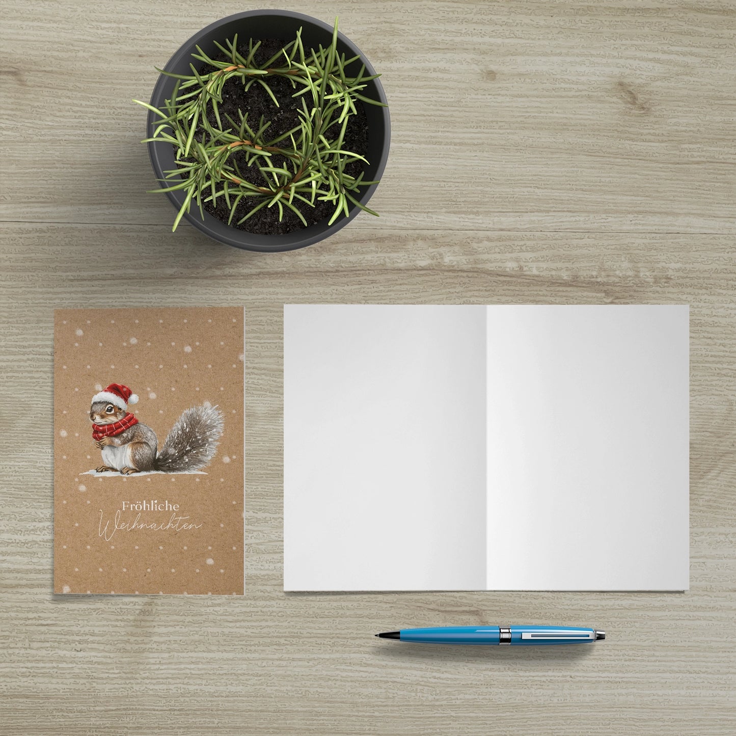 1 bezaubernde  Weihnachtskarte mit Eichhörnchenmotiv -Klappkarte mit braunem Umschlag