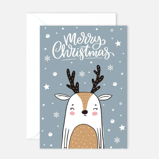 1 bezaubernde Weihnachtskarte - Postkarte - mit Rehmotiv