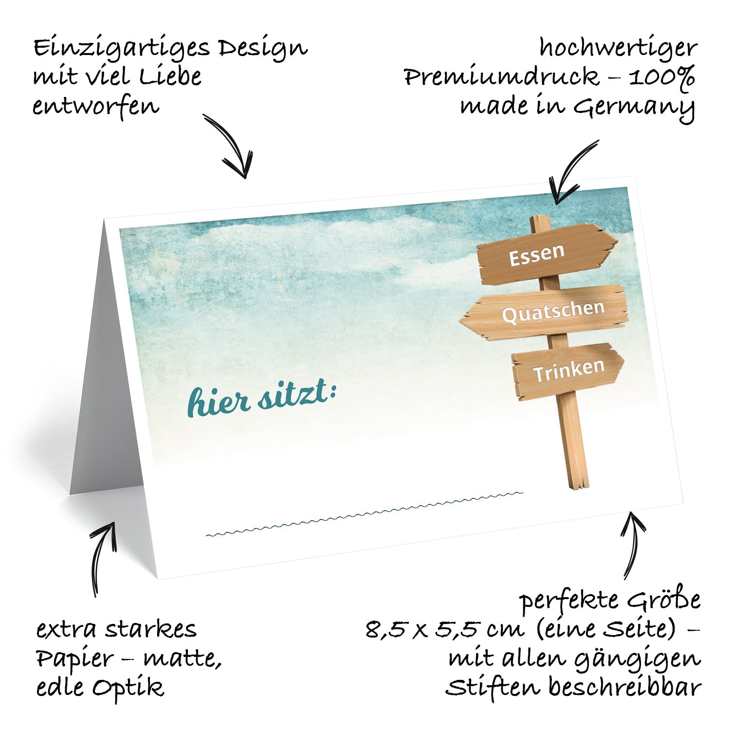 50 Premium-Tischkarten Platzkarten Namenskarten Wegweiser Merz Designkarten