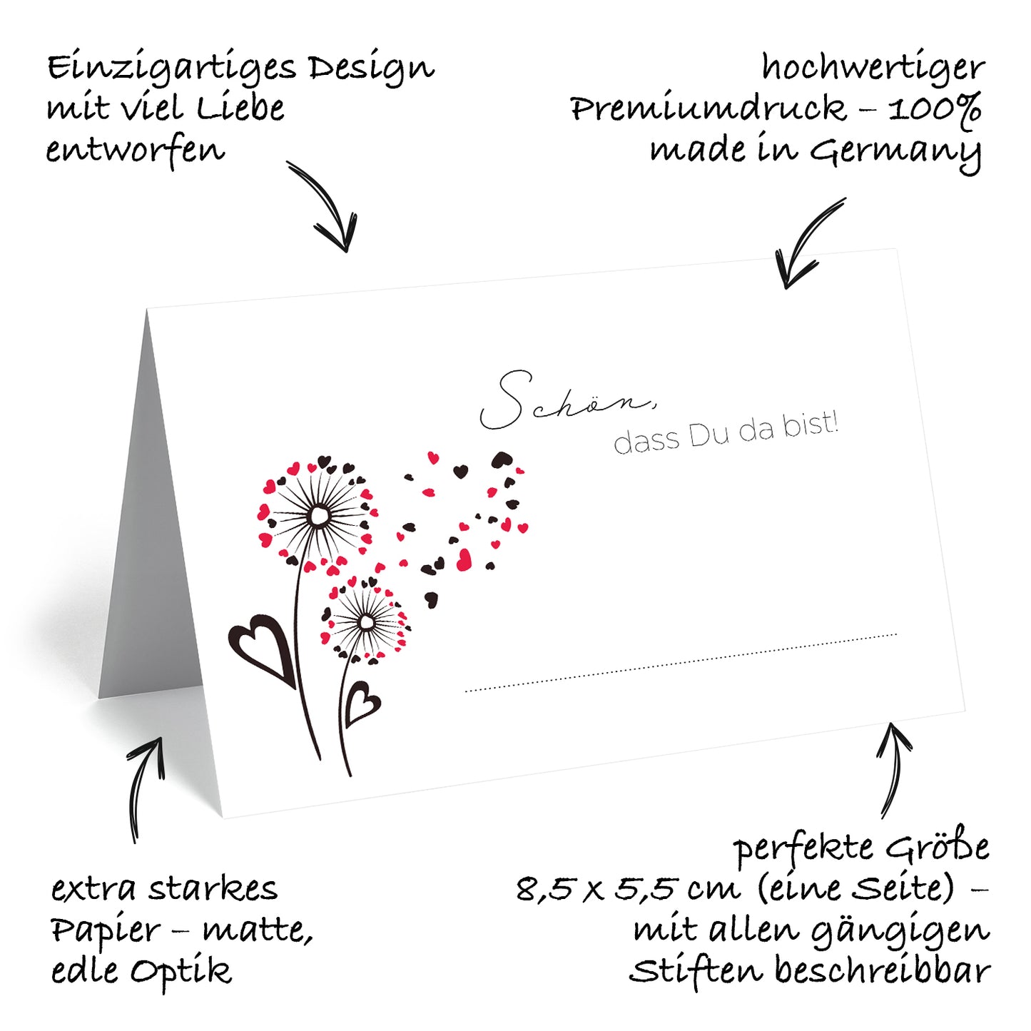 50 Premium-Tischkarten Platzkarten Namenskarten Namensschilder Hochzeit Feier